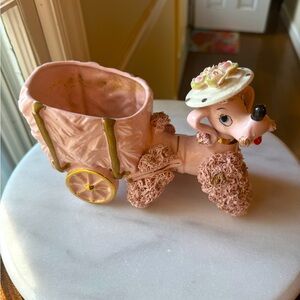Vintage Lefton Porcelain Pink Spaghetti Poodle with Rose Hat Figurine Planter